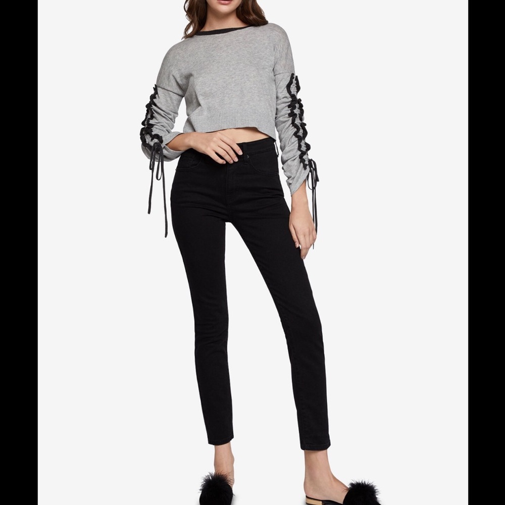 BCBGENERATION Ruffles Cropped Cotton Sweater